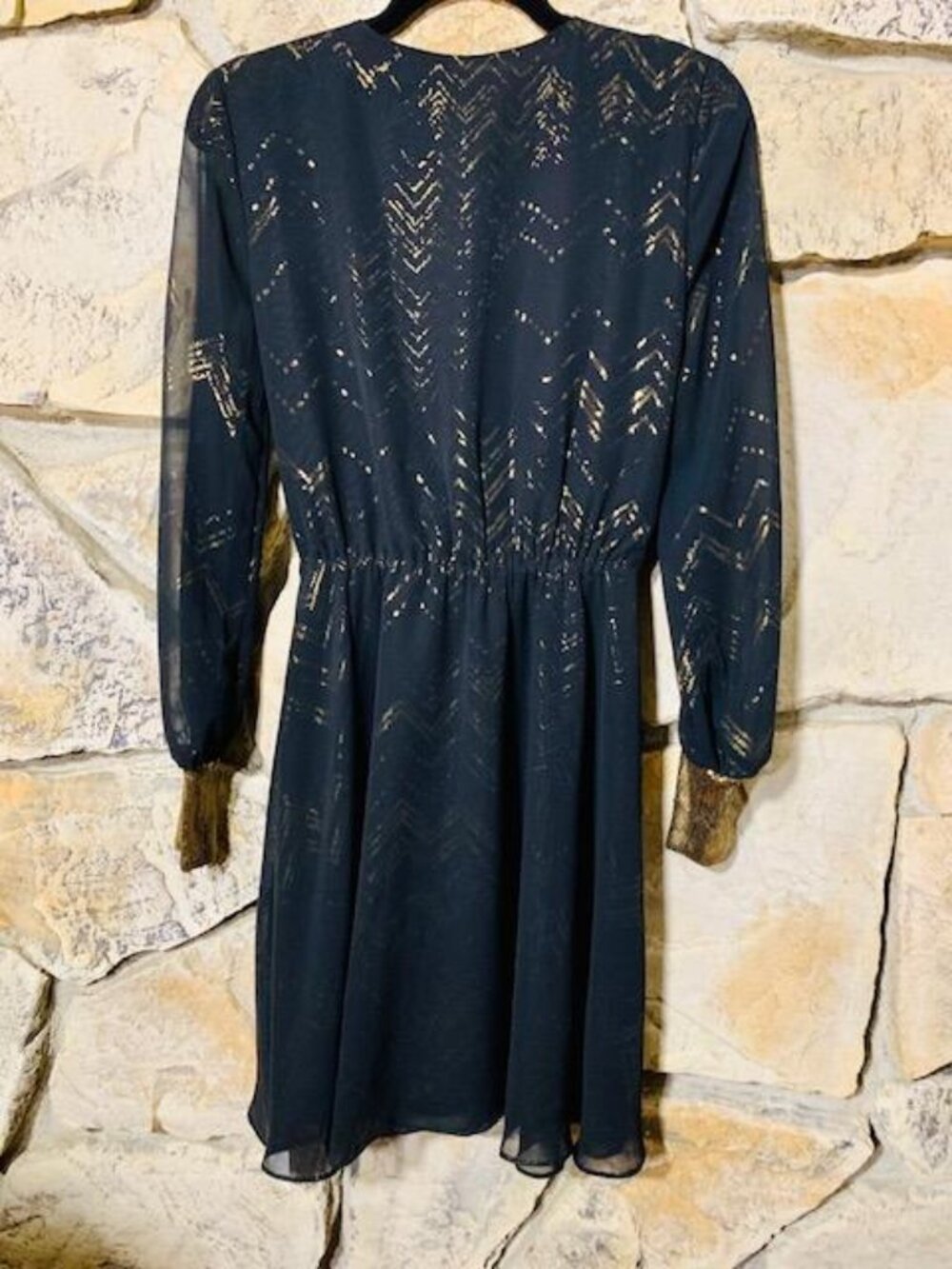 NWT W118 Walter Baker Julianne Black Gold Metallic Dress XS